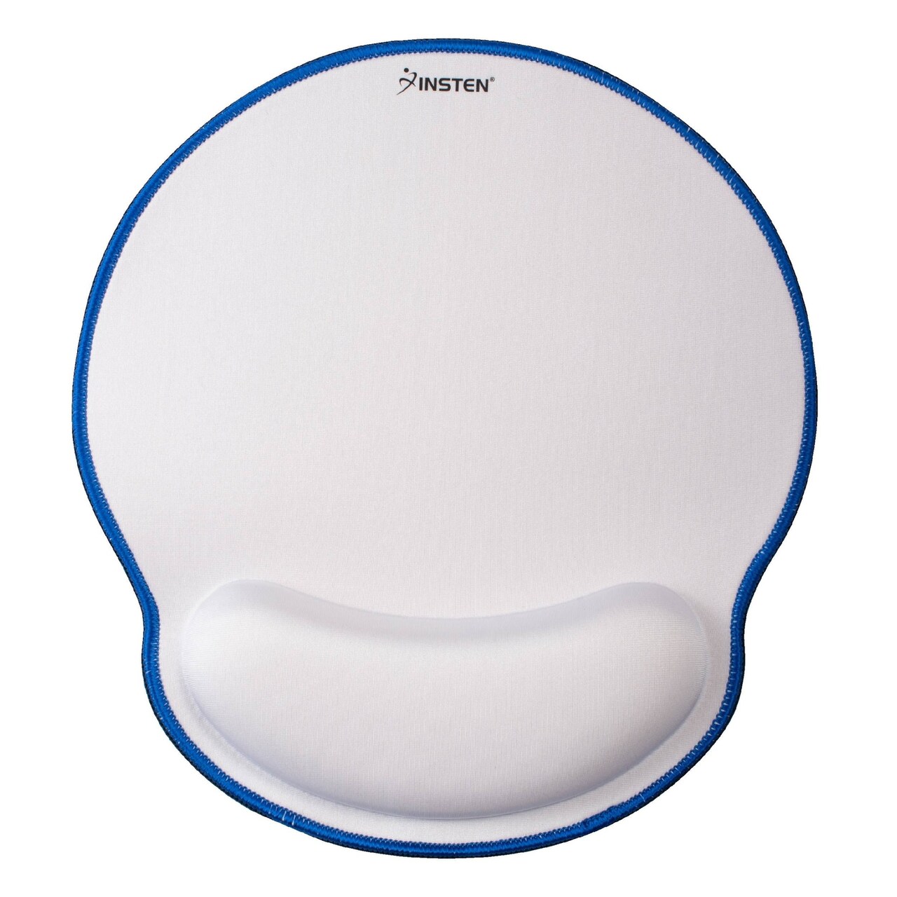 Insten Mouse Pad with Wrist Support Rest, Stitched Edge Mat, Ergonomic Support, Pain Relief Memory Foam, Round, White with Blue Edge